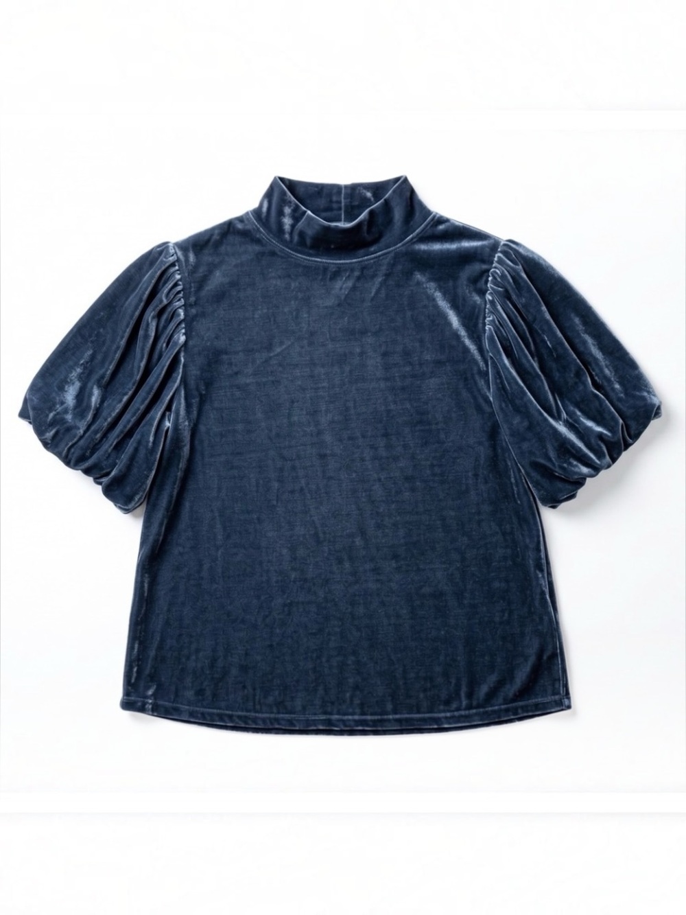 Free People Womens Velvet Mock Neck Whimsigoth Puff Sleeve S Blue Holiday Boho